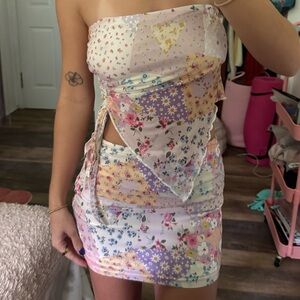 SHEIN Multicolor Strapless Patchwork Dress